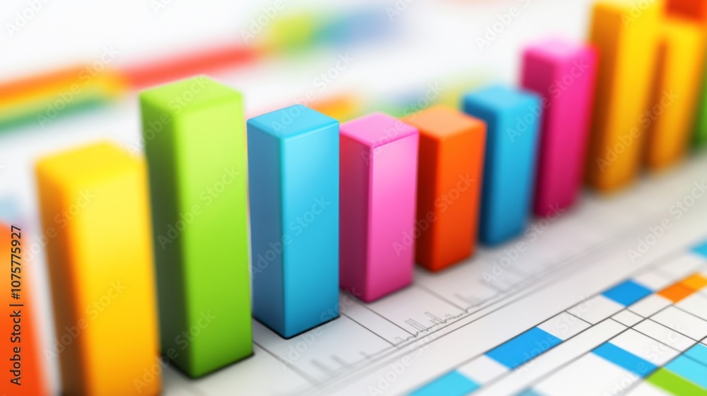 Poster Colorful 3D Bar Graph Representing Dynamic Data Trends in a Business Environment with Clear Background for Presentations and Reports