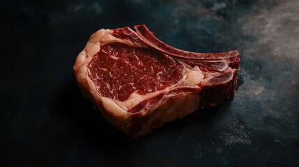 A stunningly composed shot of a ribeye steak, featuring beautiful marbling