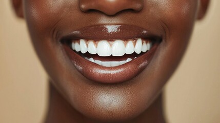 Fototapeta premium Close-up of a smiling woman with a toothbrush in her mouth
