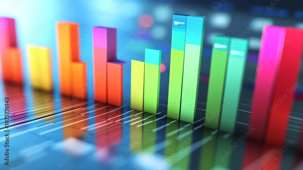Leinwandbilder Colorful Bar Graphs Representing Data Analytics and Business Growth with a Dynamic Background of Digital Elements and Modern Technology for Financial Insights