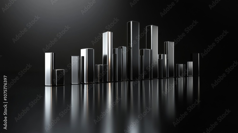Fototapete abstract representation of urban skyline with glossy metallic shapes reflecting light on smooth surf