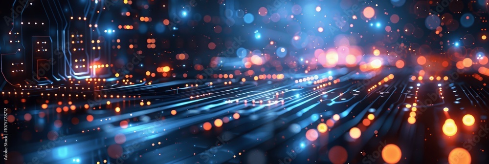 Poster futuristic digital background with glowing data lines and circuit elements