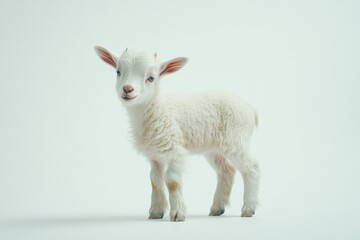 Fototapeta premium the beside view baby Domestic Goat standing, left side view, low angle, white copy space on right, Isolated on White Background