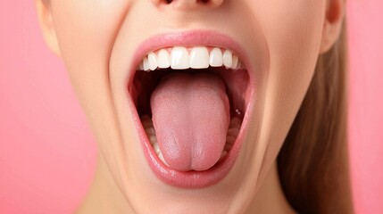 Obraz premium A woman's mouth with tongue extended, hanging to the side