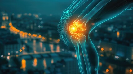 Painful knee  joint pain  arthritis  osteoarthritis. Meniscus  kneecap  tendons  bones  ligaments skeleton x-ray 3D medical anatomy illustration.