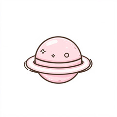 Fototapeta premium A cute and whimsical illustration of a pink planet with rings, featuring simple stars and dots for detail.