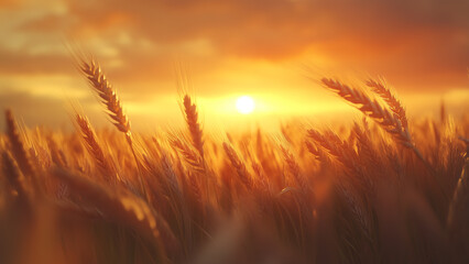Golden Wheat Field at Sunset: A Picturesque Countryside Scene