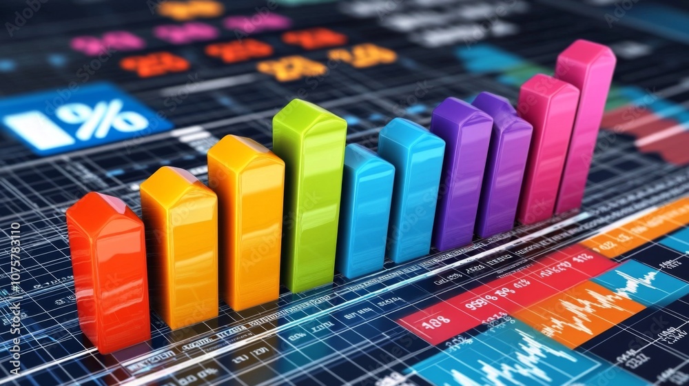 Leinwandbilder vibrant bar graph displaying growth trends on a digital interface, showcasing colorful design elemen
