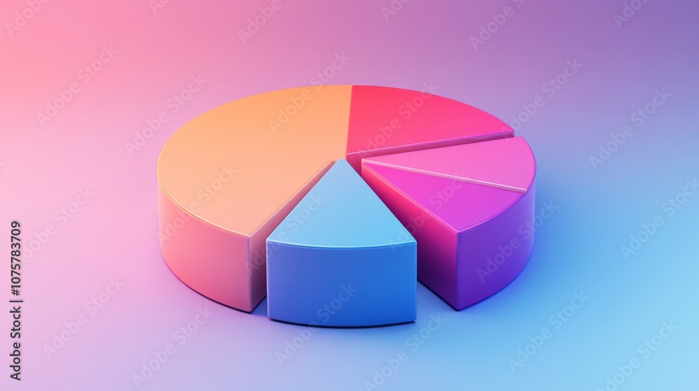 Aufkleber Colorful 3D Pie Chart on Smooth Gradient Background Representing Market Data and Analytics in a Bright and Modern Way for Presentations or Reports