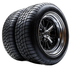 Black Tires with Chrome Rims on Transparent Background