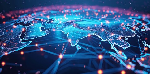 Obraz premium Global Network Connectivity Digital Map of Asia
