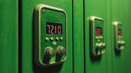 Digital Display on Green Metal Panel   Futuristic Technology Control Panel