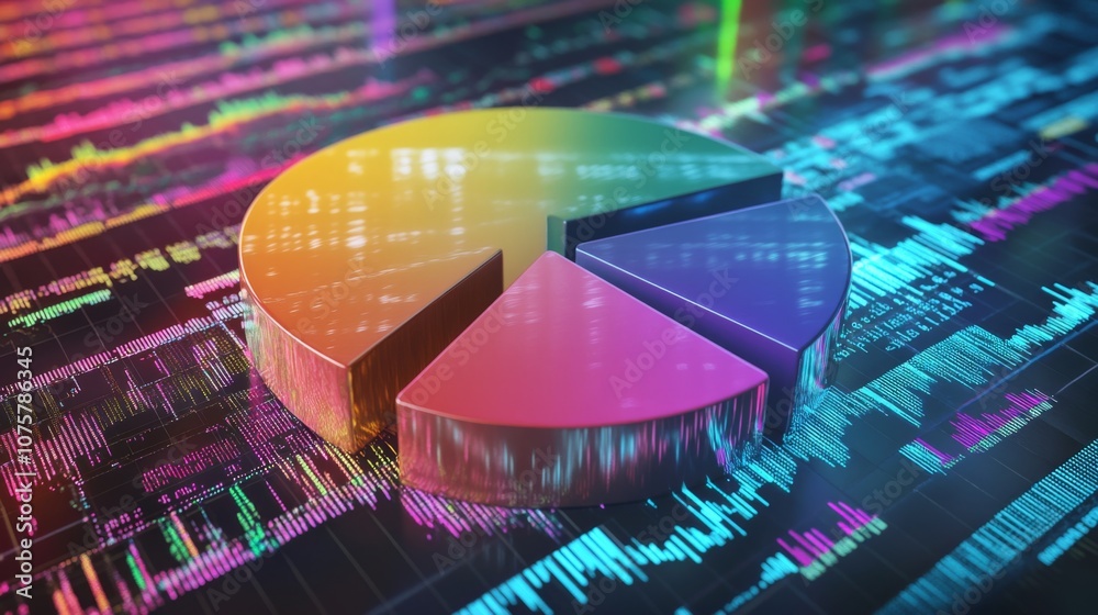 Fototapete Colorful Pie Chart on Abstract Background with Data Visualization Elements and Financial Metrics for Business and Marketing Analysis