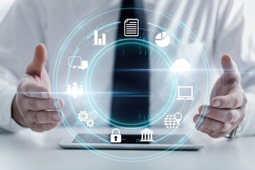 Human interact AI brain processor icons