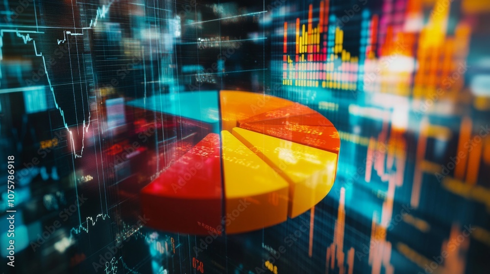 Leinwandbilder Vibrant Data Visualization with Pie Chart and Dynamic Graphs Representing Financial Trends and Statistical Analysis for Business Insights