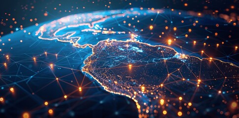American Digital Connectivity Network Map with Data Transfer and Information Exchange