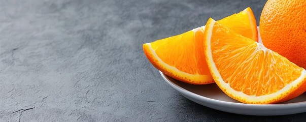Juicy orange wedges with glossy, segmented pulp, bright citrus colors and refreshing texture, citrus fruit closeup