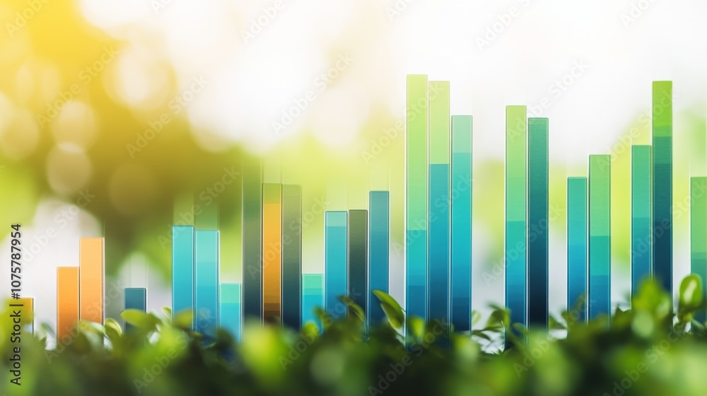 Leinwandbilder colorful bar graph displaying growth trends in a lush green environment with natural light and soft 