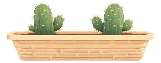 Twin Green Cactus Plants in a Simple Clay Planter
