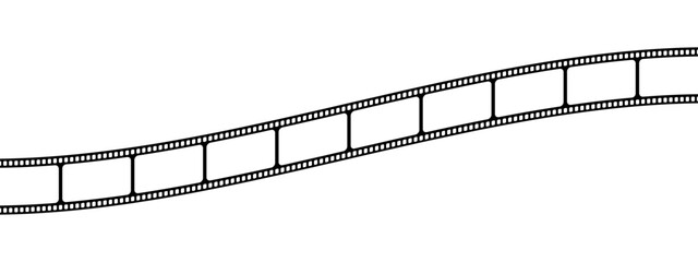 Empty curvy film strip template. Movie or photo camera tape isolated on white background. Storyboard layout. Vintage frame for photographies collage. Vector graphic illustration.