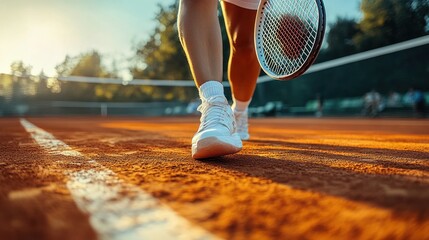 Tennis Player Walking on Clay Court
