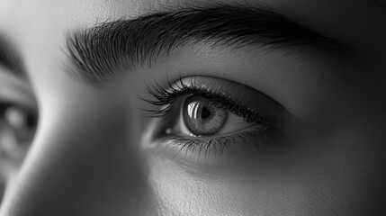 Fototapeta premium Close-Up Portrait of a Human Eye with Intricate Details Captured in Monochrome, Showcasing the Beauty and Complexity of Natural Features