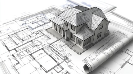 A conceptual scene showing a house model and architectural
