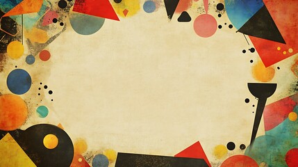 A customizable birthday card with a large blank space in the center, surrounded by colorful abstract shapes and patterns. 
