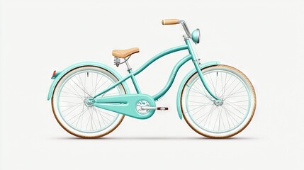 Fototapeta premium A blue bike with wooden handles & a basket in front, set against a white backdrop