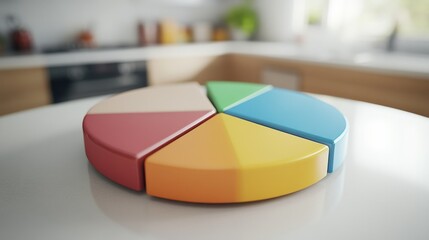 Fototapeta premium Colorful Pie Chart Model on a Kitchen Countertop, Representing Data Analysis and Presentation in a Modern Interior Space