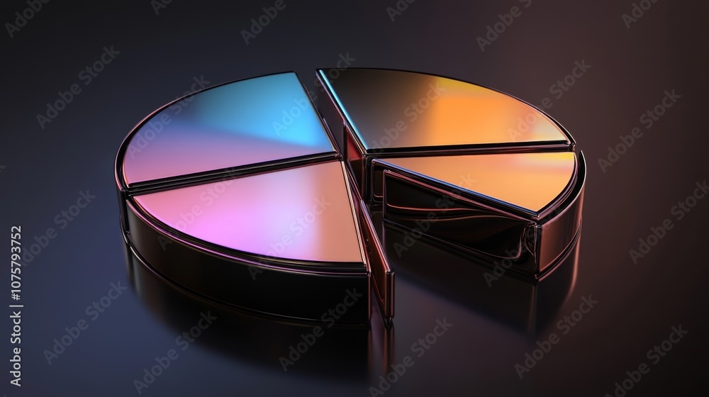 Aufkleber Abstract metallic pie chart with colorful reflections on a dark surface, representing data analysis, statistics, and business graphics in a modern design