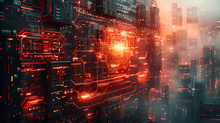 City of Digital Lights in a Futuristic Cyberspace