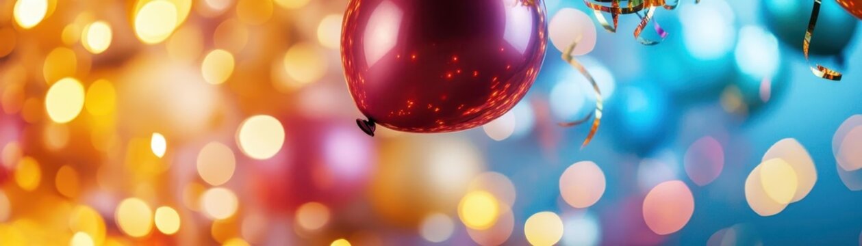 New Years balloon drop with vibrant colors, dynamic energy, soft lighting, festive party