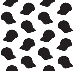Vector seamless pattern of hand drawn cap silhouette isolated on white background