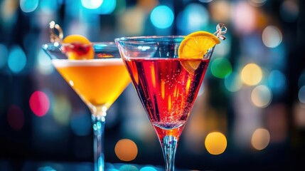 New Years Eve cocktail recipes with vibrant colors, sleek modern bar, soft lighting