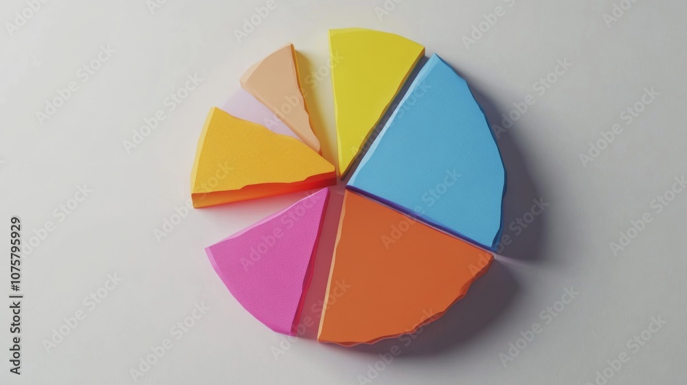 Aufkleber colorful paper segments arranged in a circular pattern representing pie chart on a light background 