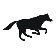 Vector flat hand drawn running wolf silhouette isolated on white background