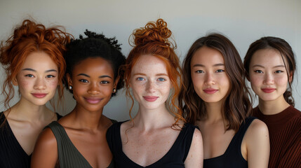 Obraz premium A group of amazing girls of different races. Portrait.