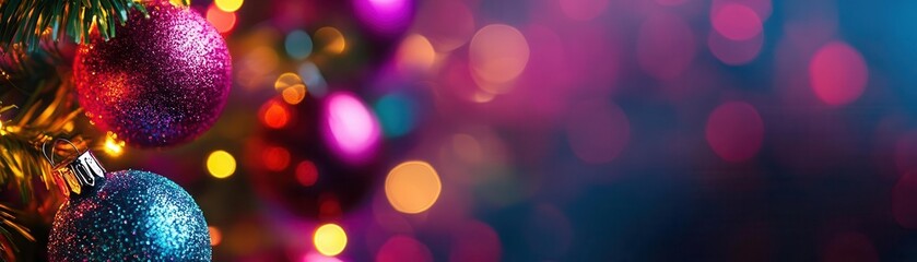 New Years themed party decor with vibrant colors, soft glow, dynamic energy