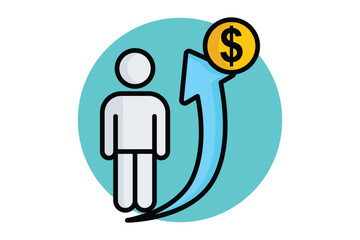 Progress icon. colored outline icon style. people with up arrow and dollar. icon related to motivation. success elements vector illustration