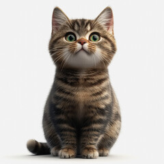 Fototapeta premium Adorable 3D Illustration of a Sitting Cat Isolated on a White Background, Perfect for Animal Lovers and Enthusiasts Seeking Cute Pet Imagery