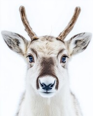 Mystic portrait of baby Reindeer, copy space on right side, Headshot, Close-up View, isolated on white background