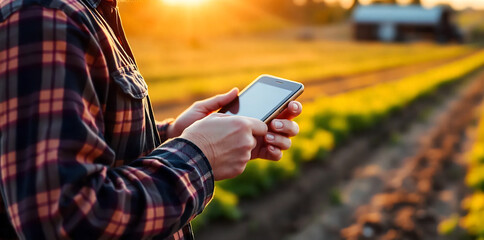 Close-up of a farmer checking weather data on a smartphone 