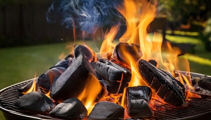 Grilling Charcoal Flames in a Backyard Barbecue Scene