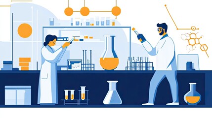 Two Scientists Working in a Laboratory with Chemical Equipment