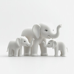 Obraz premium Charming Illustration of a Family of Cute Elephants on a White Background, Perfect for Children's Products and Animal-Themed Designs