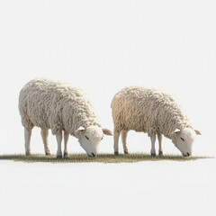 Isolated 3D Illustration of Two Sheep Grazing on Grass in a Minimalistic Setting Perfect for Farm or Animal-Themed Projects