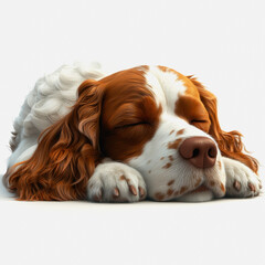 Detailed Close-up Illustration of a Sleeping Dog Isolated on White Background, Capturing the Serenity and Soft Texture of Its Fur