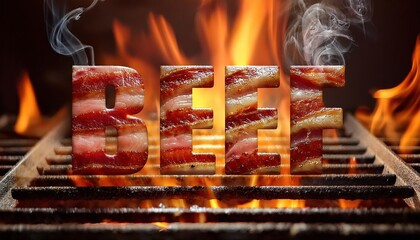 Obraz premium Grilled Beef Letters Over a Fiery Background