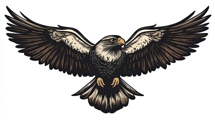 Obraz premium A detailed illustration of a soaring eagle with its wings outstretched.